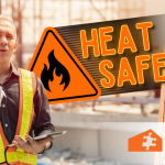 worker with heat safety signage